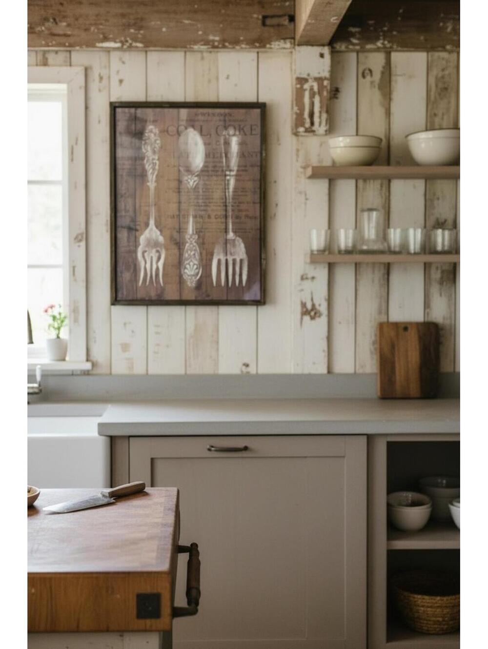 Rustic Kitchen Wall Art, 17x13in, Wooden, Distressed, Farmhouse, Cottagecore